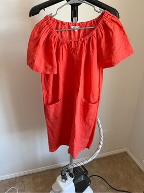Sundry Coral Red Elastic Neckline Casual Top